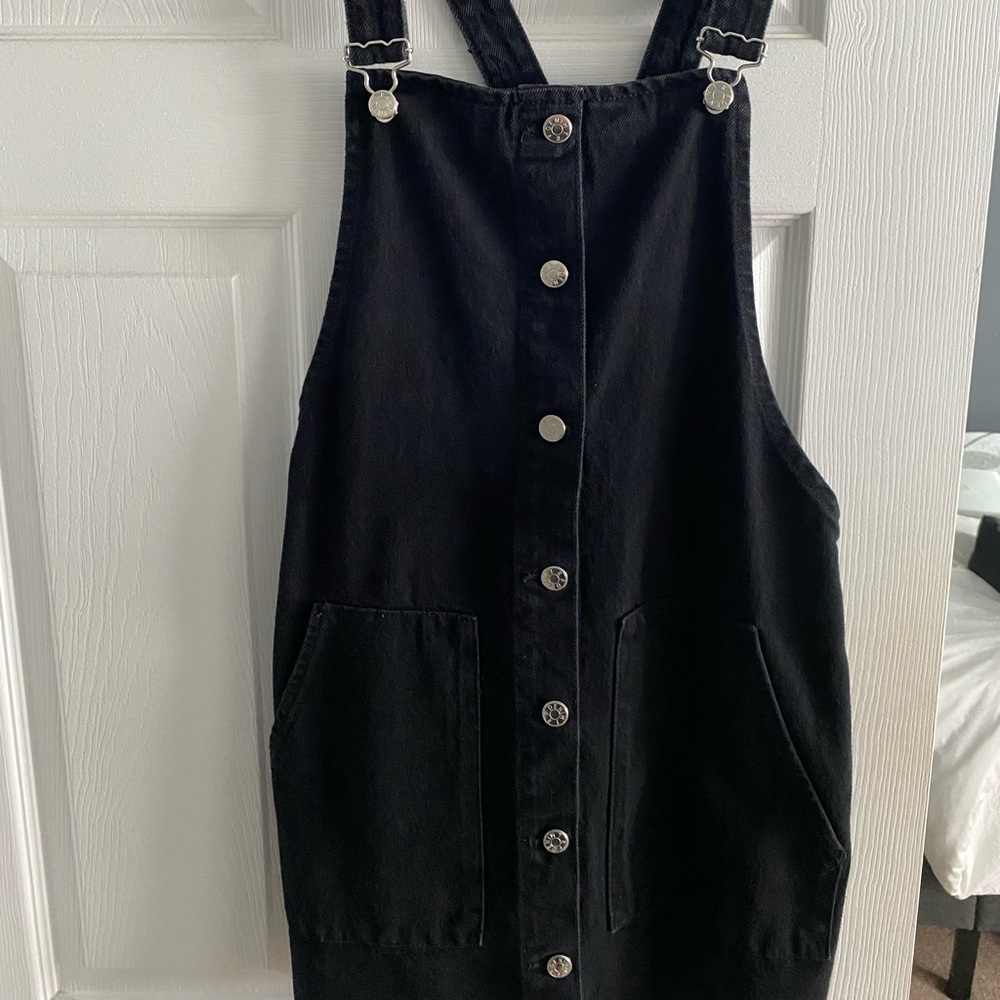 Zara black denim overall dress